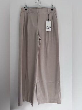 Zara Wide-Leg Maxi Trousers in Taupe